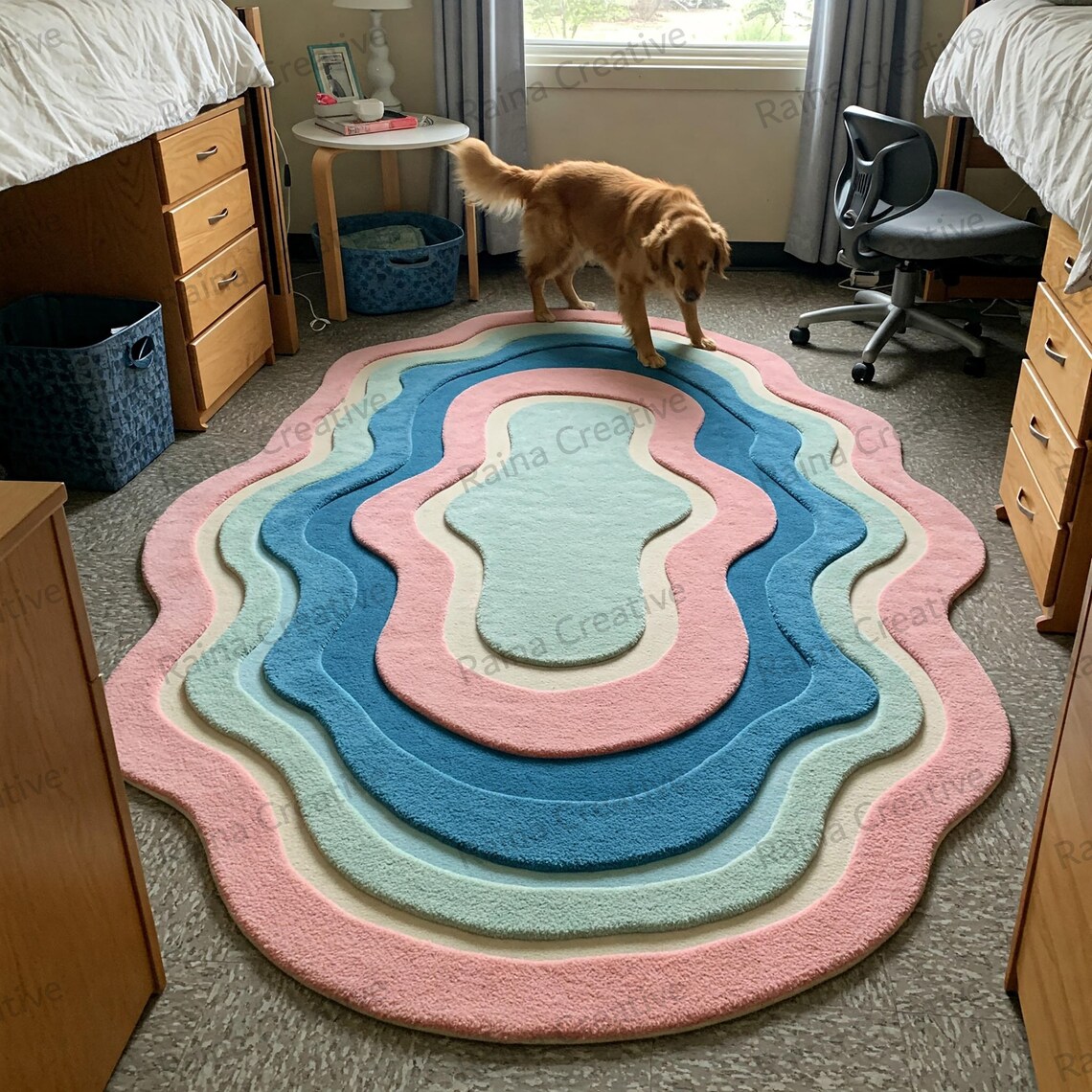 Hand Tufted Wavy Rug 5x8: Pastel Pink, Blue, & Green Wool Blend - Etsy