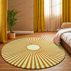 Sunburst Round Rug - Bohemian Sunshine Floor Decor for Living Room & Bedroom, Boho Minimalist Home Accent, 6x6, 7x7, 8x8, 9x9, 10x10 ft.