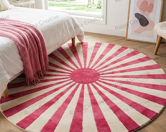 Sunburst Area Rug 6ft Round Hand Tufted Wool Blend Pink Floor Rug