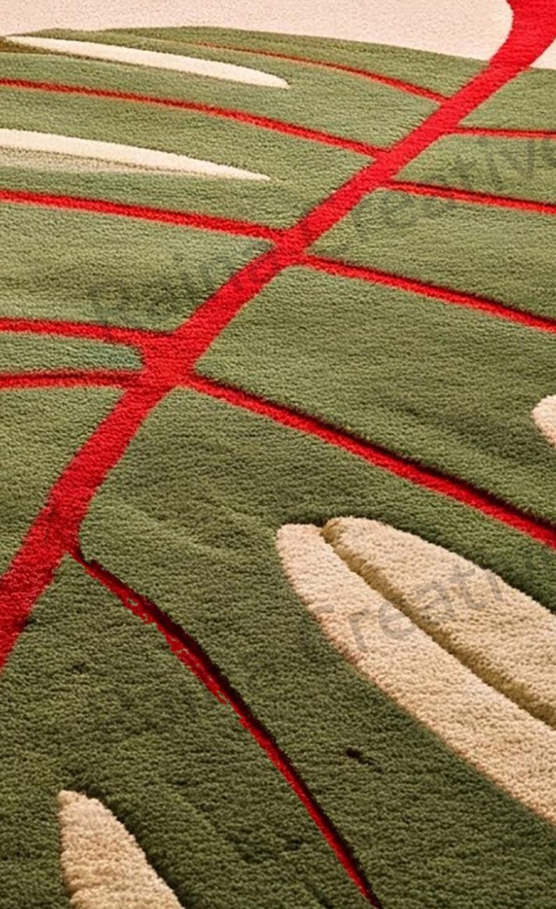 Luxury Tropical Leaf Shaped Rug - Monstera Design for Living Room ...