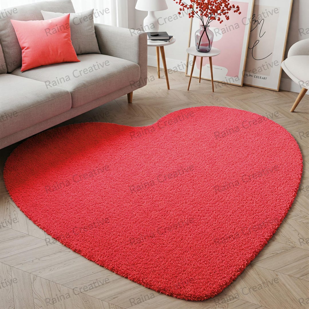 Square Heart Rug Heart-shaped Rug Red Hand-tufted Wool Accent: Soft Modern Romantic ...