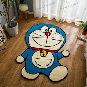 Op maat gemaakt Doraemon-tapijt: handgetuft cartoontapijt, zacht kinderkamerdecor