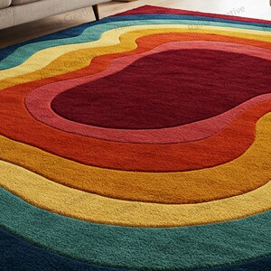 Bold color area rug in cozy seating area