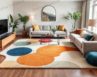 Hand Tufted Abstract Rug, Multicolor Geometric Wool Carpet for Living Room, Modern Home Decor Accent Rug
