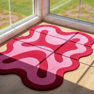 Abstract Modern Pink Red Blob Rug 5x8 – Hand Tufted Soft Area Carpet for Living Room & Bedroom Decor