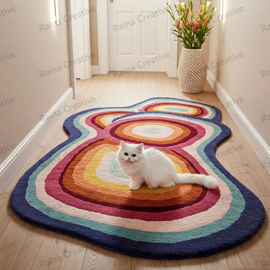 Funky Weave Rug Funky Colorful Rug Wool Hand-tufted 5x7 Irregular Wavy Shape Carpet - Etsy