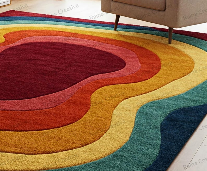 Multicolor boho rug with concentric design