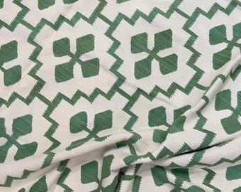 Handwoven Wool Durrie Rug, Green Cream Flatweave Area Rug, Geometric Indian Dhurrie, Custom Size Carpet, Made in India