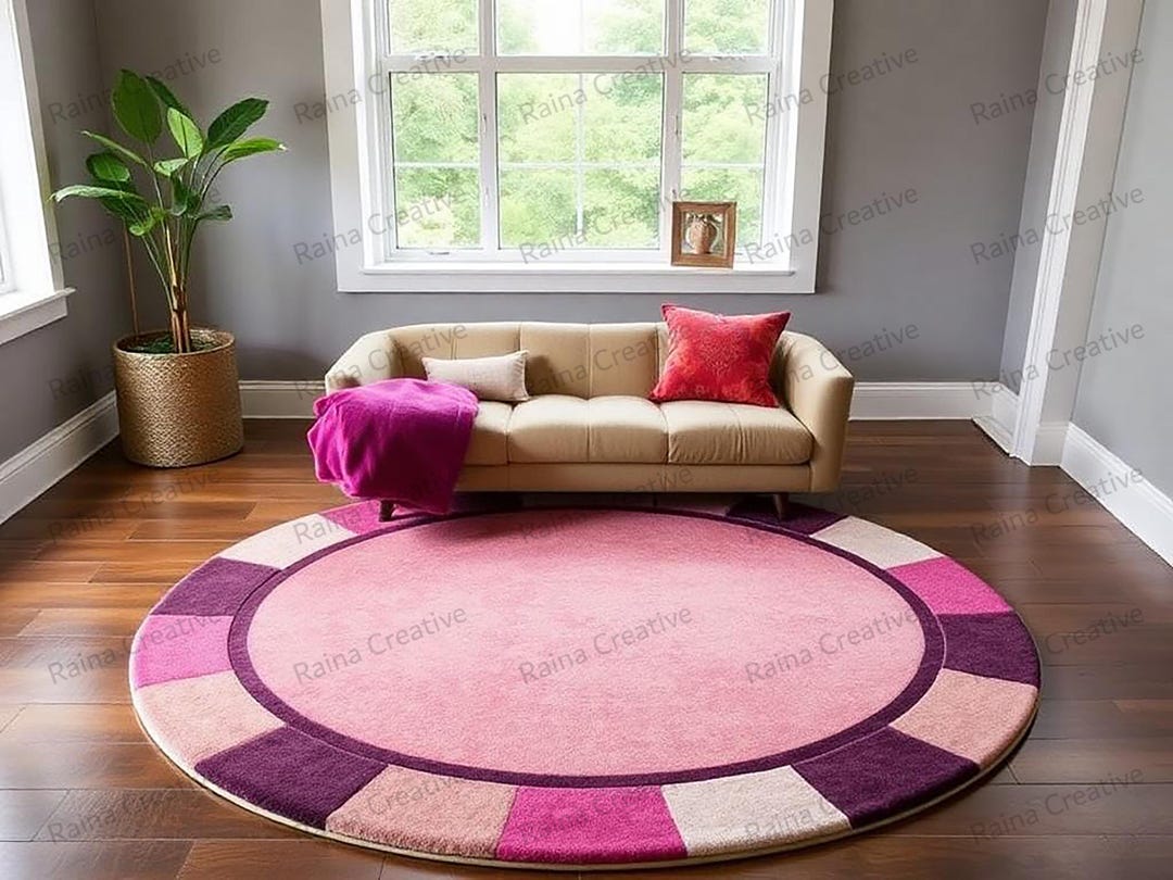 Hand-tufted Wool Round Rug: Pink & Purple Accent Rug - Etsy