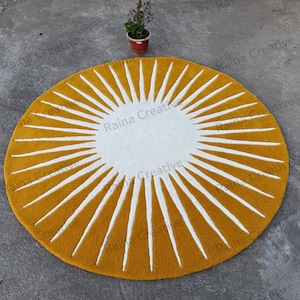Hand Tufted Round Rug | Multicolor Sun Wool Rug 100% Wool for Living Room, Bedroom & Kids Room Carpet