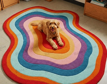 Hand Tufted Rug: Multicolor Abstract Rainbow Carpet (5x7 ft)