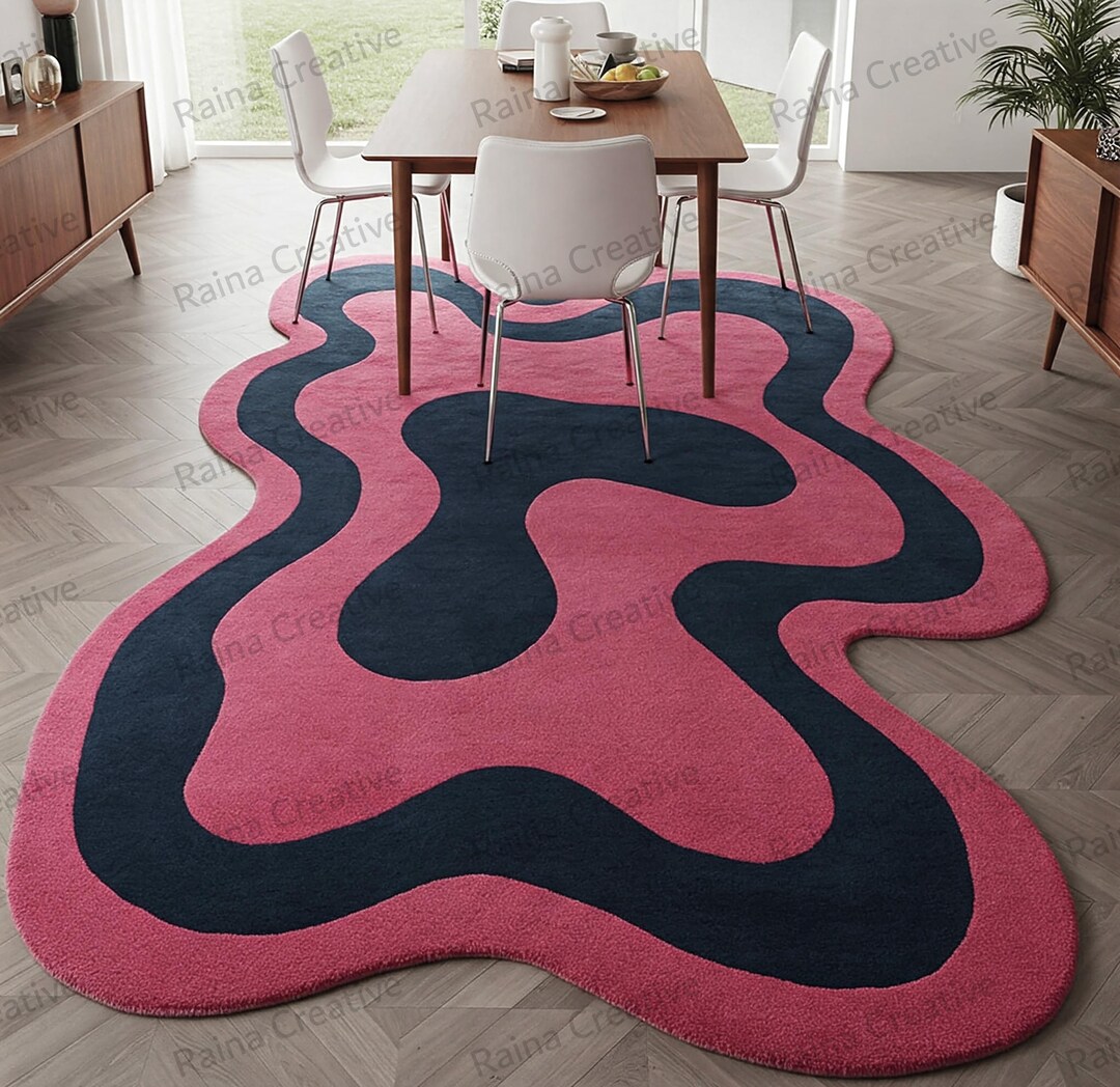 Pink Rup Pattern Hand Tufted Rug 5x9ft: Pink & Navy Modern Art Carpet - Etsy