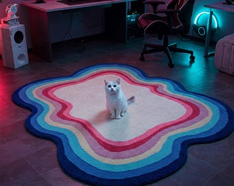 Hand-Tufted Wavy Rug | Funky Aesthetic Carpet for Gamer & Boho Room | 5x8, 6x9, 8x10, 9x12 customize size available