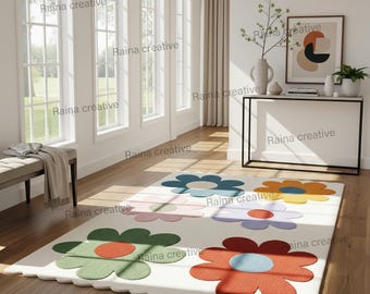 Handgetufteter Teppich, bunter Blumenbereich, 200x300 Wollteppich
