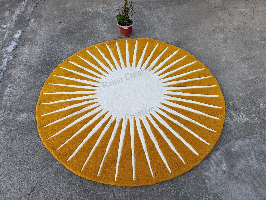 Sunflower Rug Hand Tufted Wool Mustard Round: Sun Design Carpet Custom ...