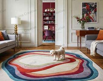 Hand Tufted Rug Multicolor Wool 6x9: Abstract Contemporary Large Area Carpet