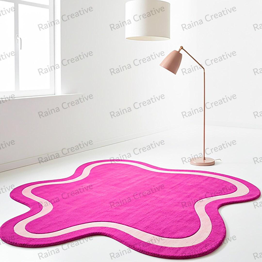 Hand Tufted Abstract Pink Rug: Modern Wavy Area Rugs, Custom Size - Etsy