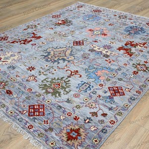 Antique Hand-Knotted Oushak Rug: 8x10 Turkish Wool Carpet