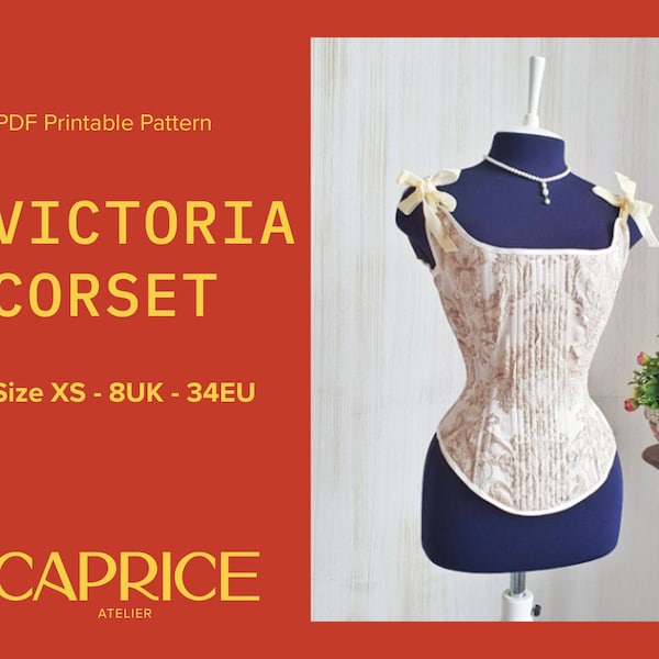 Size 34EU- 8UK- XS - Victorian wasp waist corset Historical corset  PDF Pattern download