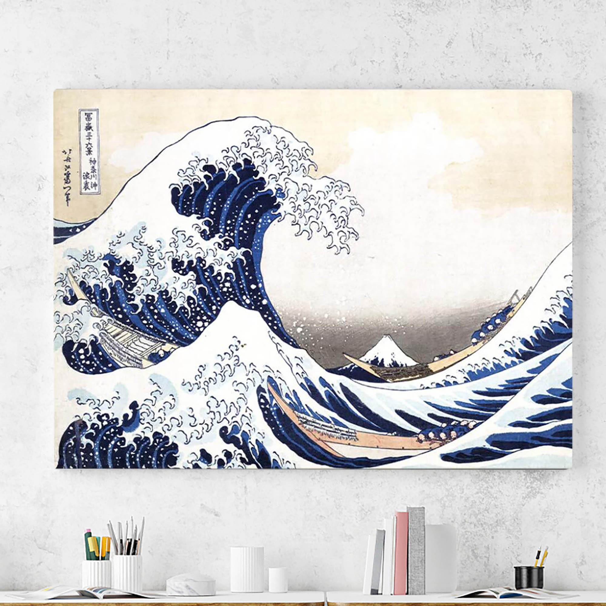 Katsushika Hokusai アートワーク 3ピース グレートウェーブ オフ カナガワ 36 by 54Inch H 100％本物 Art Wall 3 Piece The