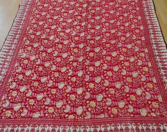 Hand Block Print Cotton Quilt | Red Floral Razai, Reversible Boho Bedspread lightweight cotton blanket