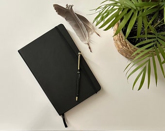 Personalized Black Vegan Leather A5 Notebook: Lined Paper, Gift Box