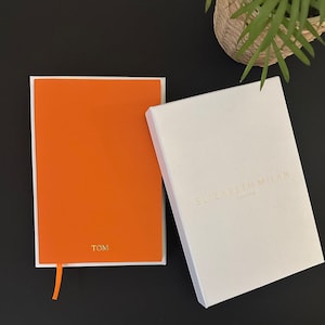 Personalised Notebook, Orange Leather Notebook, Lined Paper Notebook, A5 Notebook, Notebook with Gift Box, Customised Notebook with Gift Box