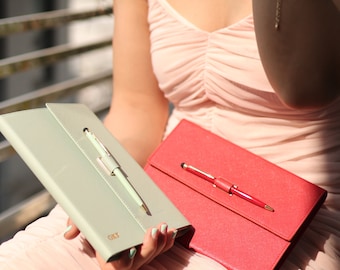 A5 Leather Planner: Mint Green Refillable Notebook with Pen Gift Box