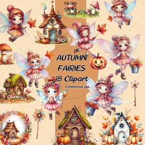 18 PNG JPG herfst pompoen fairy clipart bundel, Fairy illustratie, schattige fee clipart, fairy clipart aquarel, herfst feeën clipart