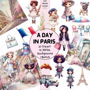 Imágenes prediseñadas de chicas parisinas, imágenes prediseñadas de acuarela de París, imágenes prediseñadas de chicas francesas, imágenes prediseñadas de acuarela elegantes - Personajes de estilo francés para álbumes de recortes