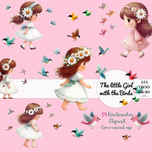 Mädchen mit Vogel Clipart Schöne Mädchen Clipart Bunte Vögel Clipart Vögel Grafiken Mädchen Clipart Frühling Clipart Kinder Handwerk kommerzielle Nutzung