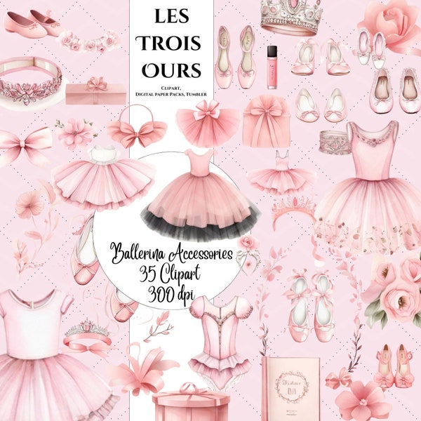 Ballerina  light pink Clipart-35 cute Accessories Pink ballet Clipart for collage, birthday cards , mugs, png, Commercial use