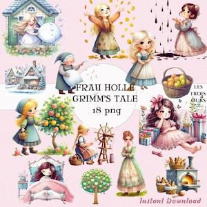 Frau Holle-clipart, Grimm's Brothers-sprookje, Frau Holle-illustratie, commercieel gebruik