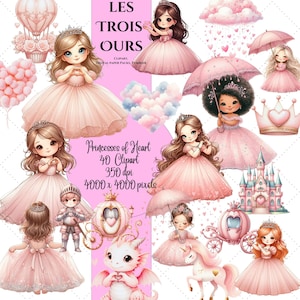 Rosa Herz Prinzessin Clipart Bundle kleine Prinzessin der Herz Prinzessin machen Herz Zeichen Prinzessin unter einem Herz Regen png für Kinder Basteldekor