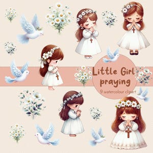 Clipart di preghiera, ragazza che prega, clipart di preghiera, acquerello, clipart di fede, devozionale, clipart di gratitudine, mani che pregano, invito per biglietti