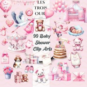 99 Png, Girl BabyShower Clipart Bundle, To jest dziewczyna PNG pliki, Różowa grafika Baby Shower, Dekoracja pokoju dziecięcego dla dziewczynek ujawnienie płci dziewczyny urodziny Png