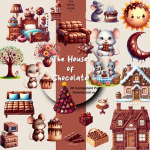 Clipart de CHOCOLATE ACUARELA, paquete de imágenes prediseñadas de dulces, imágenes prediseñadas de casa de chocolate, imágenes prediseñadas de dulces de diario basura, sublimación de papel digital png