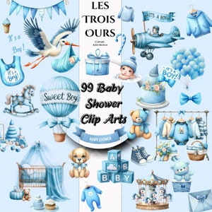 Jongen babyshower clipartbundel, It's a boy png-bestanden, blauwe babyshower png, gender reveal party png, transparante achtergrond, commercieel gebruik