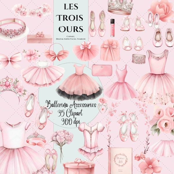 Ballerina  light pink Clipart-35 cute Accessories Pink ballet Clipart for collage, birthday cards , mugs, png, Commercial use