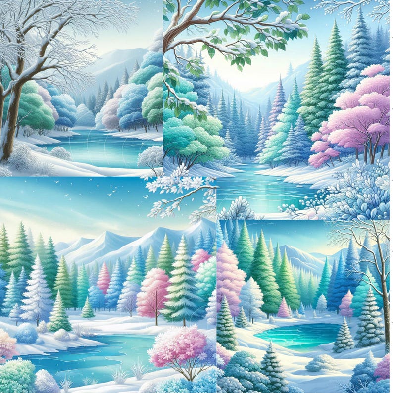 Pastel Winter Forest Clipart: Watercolor Enchanted Scenes (digital