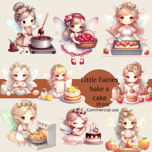 18 Clipart de fée pâtissière | Ensemble de cliparts faisant des gâteaux de fée | Gâteaux au citron, chocolat, fraises et framboises, 6 décorations de cuisson en prime PNG