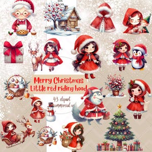 43 Clipart di Natale di Cappuccetto Rosso, pacchetto di Cappuccetto Rosso, arte delle fiabe, costume di Cappuccetto Rosso di Babbo Natale per biglietti