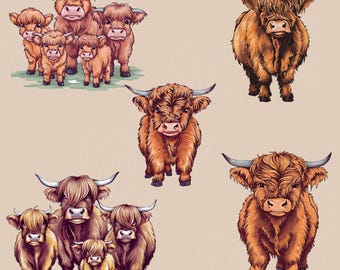 Highland Kuh Clipart: Rustikale Bauernhof Tiere PNG Bilder (Digitaler Download)
