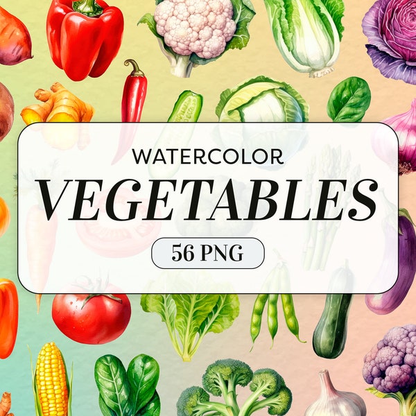 Watercolor Vegetables Clipart - Vegetables PNG - Commercial Use - Healthy Vegetables Clipart - Vegetable Illustrations - Instant Download