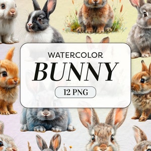 Watercolor Bunny Clipart - Cute Bunny Rabbit PNG - Commercial Use - Baby Animals Clipart - Baby Rabbit - Nursery Wall Art - Digital Download