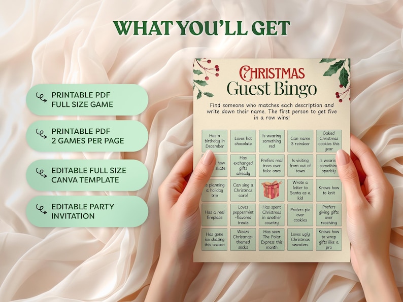 Guest Bingo Christmas Game, Printable &amp; Editable Game, Fun Family ...