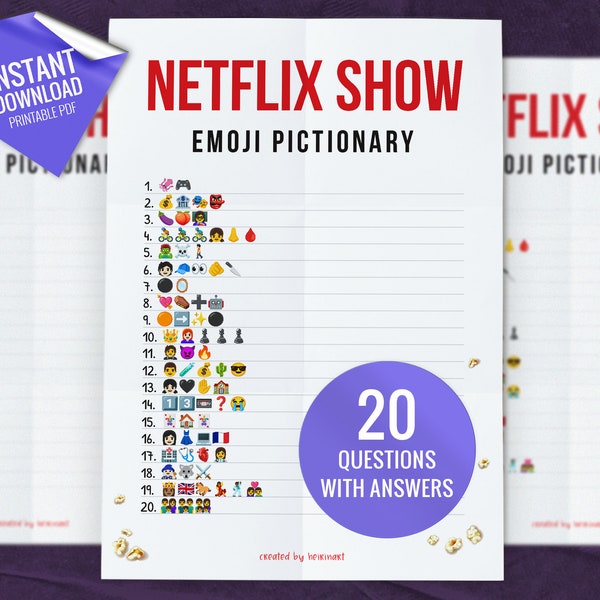 Netflix Show Emoji Pictionary, Printable Party Games, Fun Family Activity, Party Game for Kids and Adults, Instant download