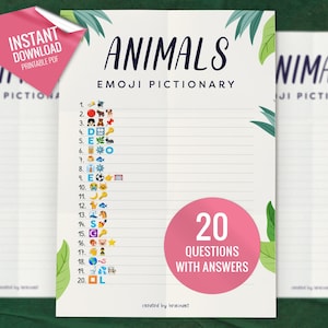 Animals Emoji Pictionary, Printable Party Games,  Printable Emoji Game, Fun Family Activity, Party Game for Kids and Adults,Digital Download