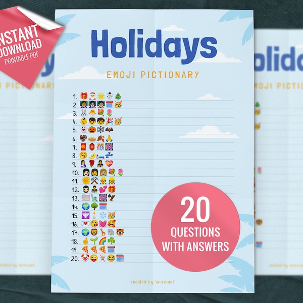 Holidays Emoji Pictionary, Printable Party Games, Birthday Party Game, Party Game for Kids and Adults, Fun Family Activity, Instant download