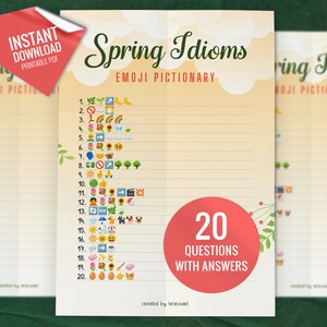 Spring Idioms Emoji Pictionary, Printable Party Games, Party Game for Kids and Adults, Fun Shower Game Activity, Digital Download